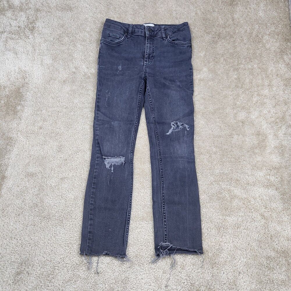 Free People Distressed Frayed Bottom Jeans Charcoal Womens Straight Size 25 A979
